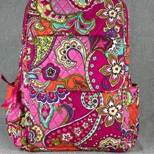 Vera Bradley Lighten Up Campus Backpack Pink Swirls Floral Paisley Fabric